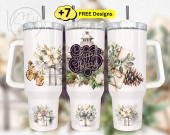 Happy Holidays 40 oz Tumbler Wrap Png, 40oz Merry Christmas Sublimation Tumbler, Santa 40oz Tumbler Wrap, Winter Season 40 ounce Png
