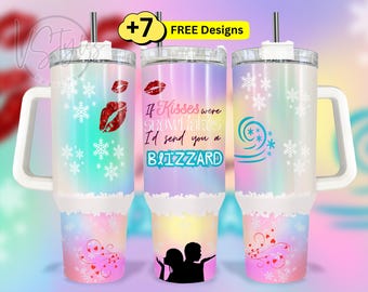 Winter Kisses 40 oz Tumbler Wrap Png Design, Coquette Christmas 40oz Tumbler Wrap, Fall Sublimation Tumbler Design, Snowflakes 40 oz tumbler