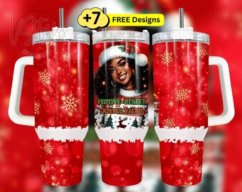 Black Santa Girl 40 oz Tumbler Wrap Png, Merry Christmas 40oz Tumbler Wrap, 40oz Sublimation Tumbler Design, Holiday 40 oz Tumbler Wrap Png