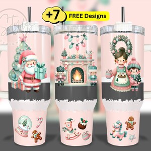 Pastel Santa 40 oz Tumbler Wrap Png, Merry Christmas Png 40oz Tumbler Wrap, Christmas Tumbler 40 oz Sublimation Design