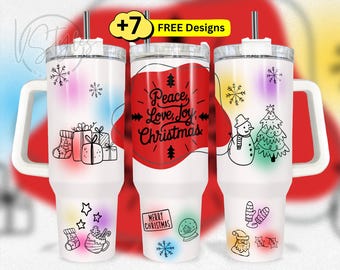 Peace Love Joy Doodle 40 oz Tumbler Wrap Png, Merry Christmas 40oz Tumbler Wrap, 40oz Sublimation Tumbler Design, Holiday 40 oz Tumbler Wrap