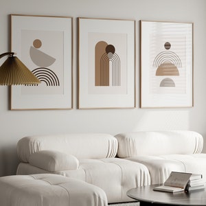 Mid Century Modern Art Set mit 3 Drucken, druckbare geometrische Kunst, Boho Art, abstraktes Kunstset - braune Palette