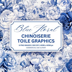 Clipart di toile chinoiserie floreale blu. Immagini PNG trasparenti di composizione floreale in toile blu, toile francese di lusso, alta risoluzione 300 DPI.