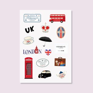 英国ロンドン デジタルステッカー |英国のアイコン |旅の美学 |スクラップブッキング |プランナー |即時ダウンロード。