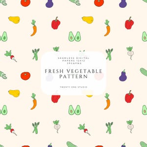Pattern Fresh Veggies, Seamless Design with Carrots, Avocados, Peppers and More, Whimsical Garden Motif for Fabric and Kitchen Decor.