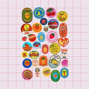 Fruity Digital Stickers, Retro Fruit Sticker Set, Printable Sticker Sheet, No Border PNG Stickers, Laptop Stickers, Scrapbook Decor. image 2
