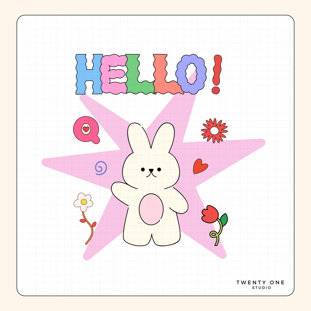 Hello Cutie Sign Hello Cutie PNG SVG, Kawaii Bunny, Pastel Star Sublimation Design, Cute ...