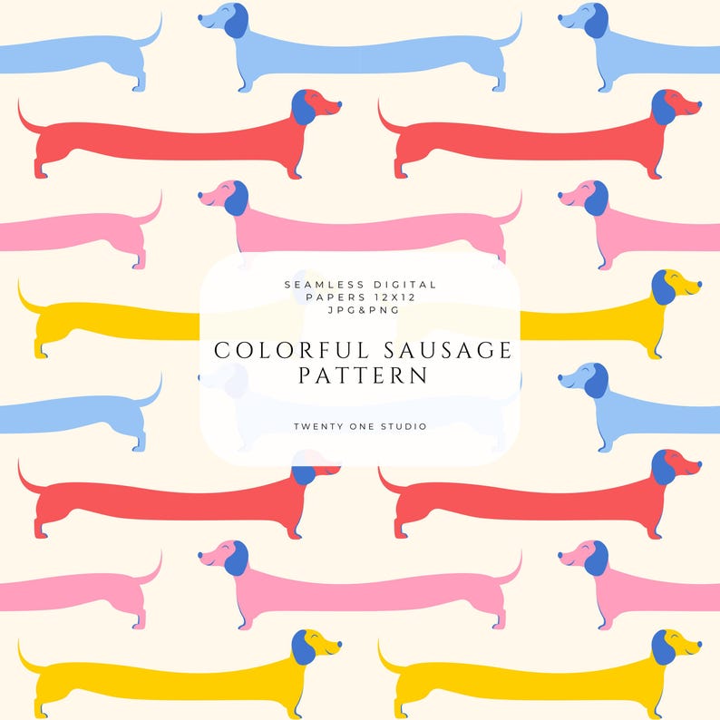 Colorful Sausage Pattern, Seamless Dachshund Dog Design, Vibrant Wiener ...