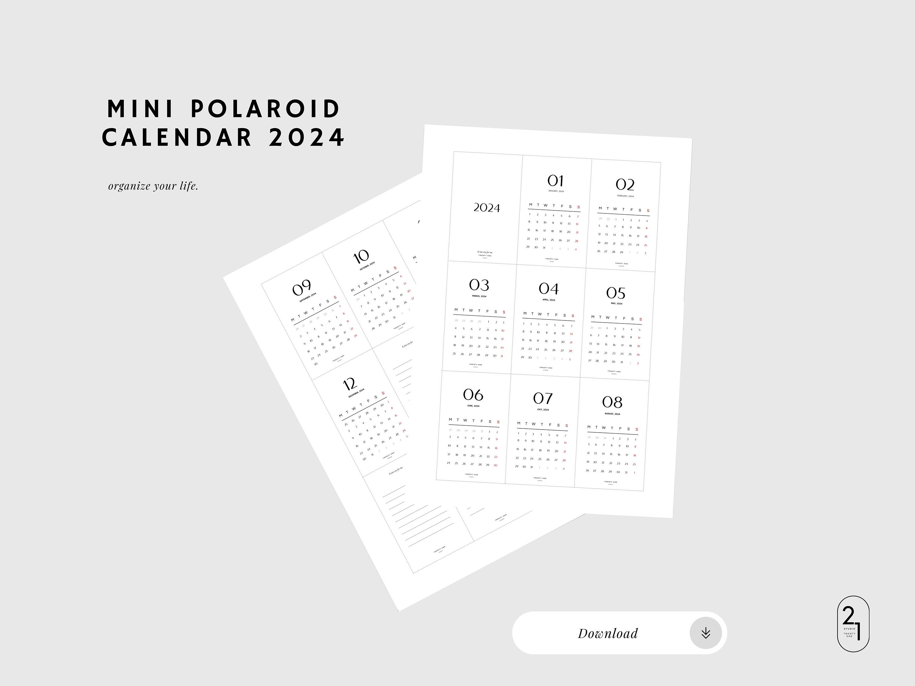 Mini Polaroid Calendar 2024 Printable Etsy