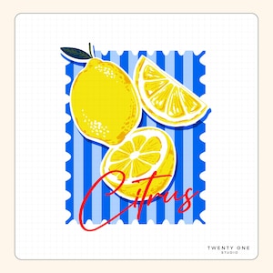 Lemon Citrus PNG SVG, Pastell Obst Sublimation Design, Süße Zitronen Illustration, T-Shirt Druck, Digitaler Download.