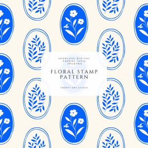 Blauw bloemenstempelpatroon, vintage botanisch patroon, mediterraan naadloos ontwerp, elegant bloemenpatroon, digitaal papier, stoffenprint.