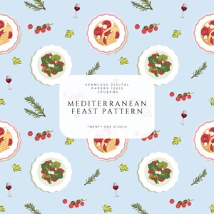 Mediterranean Feast Repeating Pattern, Mediterranean Decor, Elegant Pattern, Digital File, Fabric Pattern, Sublimation, Seamless Trendy.