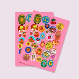 Fruity Digital Stickers, Retro Fruit Sticker Set, Printable Sticker Sheet, No Border PNG Stickers, Laptop Stickers, Scrapbook Decor. image 3