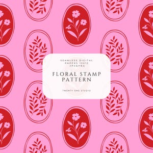 Sich wiederholendes rotes Blumenstempelmuster, mediterranes botanisches Vintage-Design, eleganter nahtloser Druck, digitale Datei für Stoff oder Dekor.