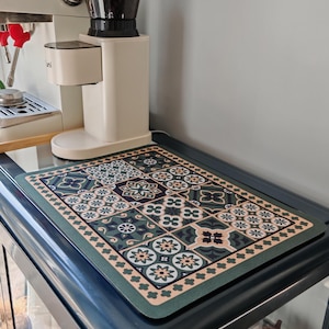 Botanical Tile Drying Mat Talavera Coffee Bar Mat