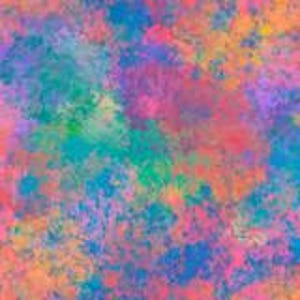 Peut inclure: Un motif abstrait vibrant composé d'un mélange dense de couleurs saturées, notamment bleu vif, magenta, orange, violet et sarcelle. Le design présente des éclaboussures de peinture aux bords doux et des lavis aquarellés qui créent une surface texturée et multicolore sans formes distinctes ni lignes définies sur l'ensemble de la composition.