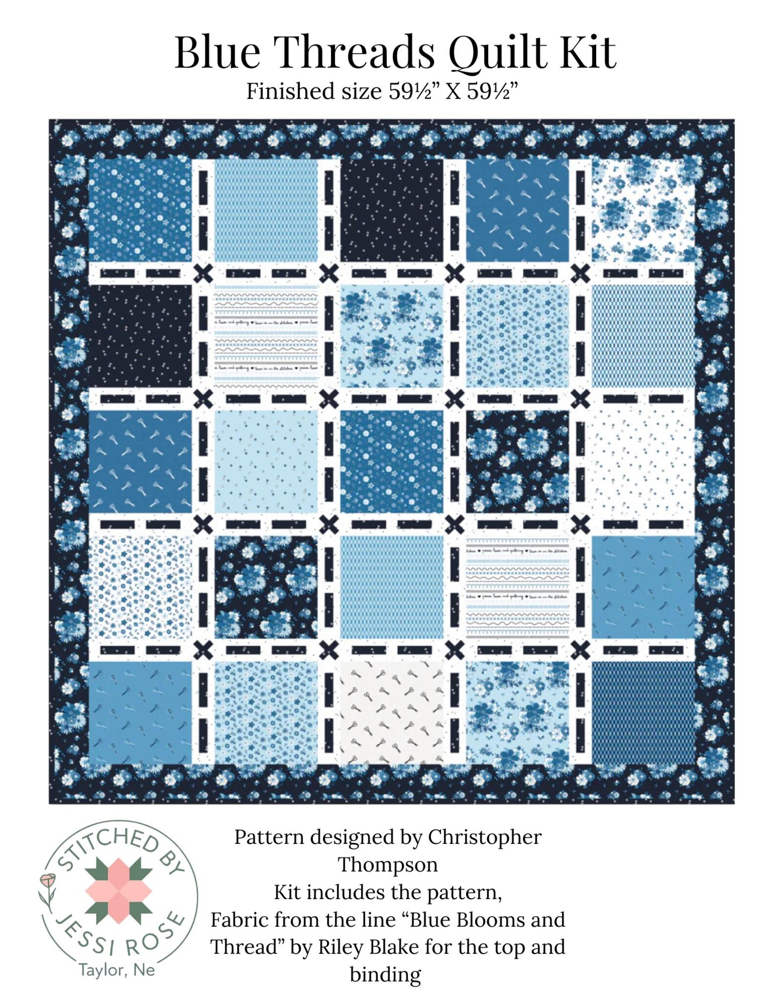 Blue Threads Quilt Kit – Blue Blooms and Threads by Riley Blake – 59.5 ...