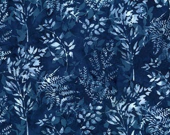 Fabric by the yard - Bali Batik - Navy Leafy Branches by Hoffman 5689