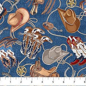Cowboy Blues - Blue Multi Boots by Northcott by the yard 3391