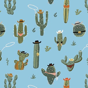 Benartex Fabrics - Lil&#39; Buckaroos - Wild West Cactus Blue by the yard