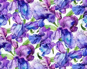 Fabric by the yard - Infatuation - White Multi Packed Iris by Northcott Fabrics 6019