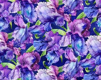 Fabric by the yard - Infatuation - Dark Purple Multi Packed Iris by Northcott Fabrics 6017