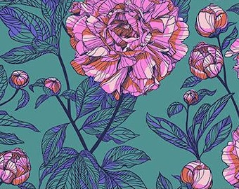 Indelebile - Retro trapuntato largo 108" - Jade Peony di Anna Maria Textiles per Northcott tagliato su misura 3380