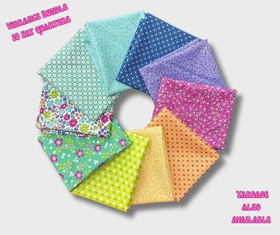 Vibrance Bundle – 10 Fat Quarters  – Colorful Floral Quilting Fabric – Modern Patchwork Fabric Set - 6571