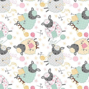AE Nathan Comfy Flannel - White Knitting Sheep by the yard 4044