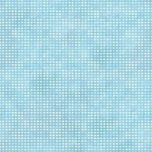 May include: A light blue background with a white polka dot pattern.