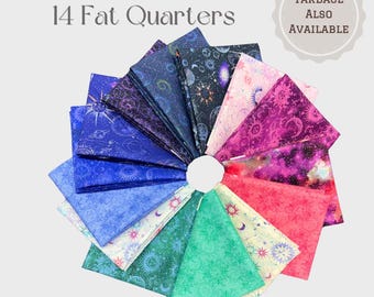 Celestial Skies Fat Quarter Bundle – 14 Fat Quarters – Galaxy Fabric Bundle – Space Quilt Fabric – Stars and Planets Cotton Fabric 7649