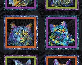 黒猫柄花柄ファブリックパネル：モザイク風デジタルプリント - Etsy 日本