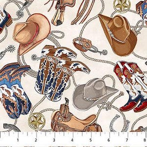 Cowboy Blues - Cream Multi Boots by Northcott by the yard 3390
