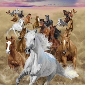 Running Horses at Sunset Panel by Timeless Treasures - 24&quot; x 44&quot; 3697