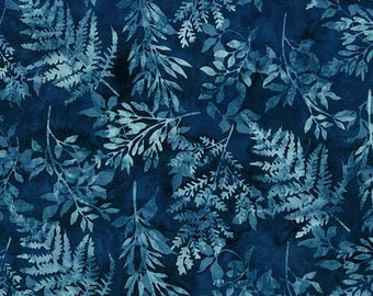 Fabric by the yard - Bali Batik - Evening Leafy Branches by Hoffman 5688