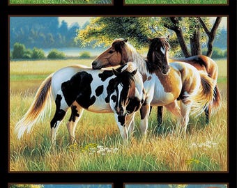 Pasture Buddies Paint Horse Squares Panel - Elizabeth&#39;s Studio - 24 inches