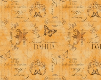 Stof op maat gesneden - Dahlia Botanica - Ephemera Orange door Wilmington Prints 5623