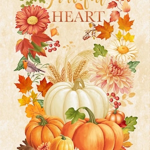 Gather with a Grateful Heart - Cream Harvest Gather Panel by Timeless Treasures - 24&quot; x 44&quot; 3741