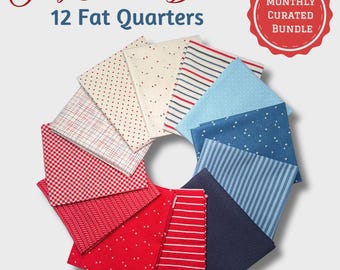 Speciaal samengestelde Fat Quarter-bundel juli – roodwit en blauw quiltkatoen – 12 fat Quarters – 6252