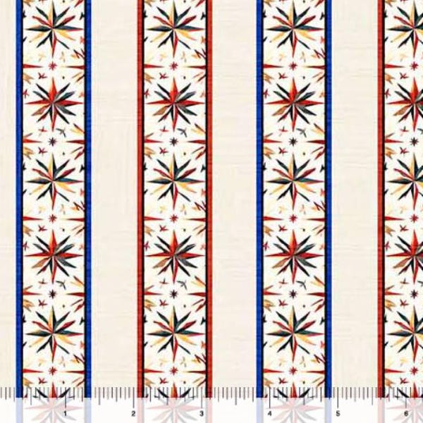 Fabric by the yard - Yippie Ki Yay - Star Stripe Cream by QT Fabrics 6442
