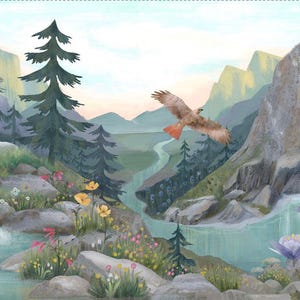 Serenity Waterfall Mountain Scene panel by Clothworks - 24&quot; x 44&quot;
