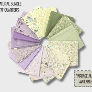 Paquete de retazos de tela Au Natural Fat Quarter – Paquete de 15 piezas de tela floral neutra – Tela para acolchado Soft Sage Lavender Cream 6914
