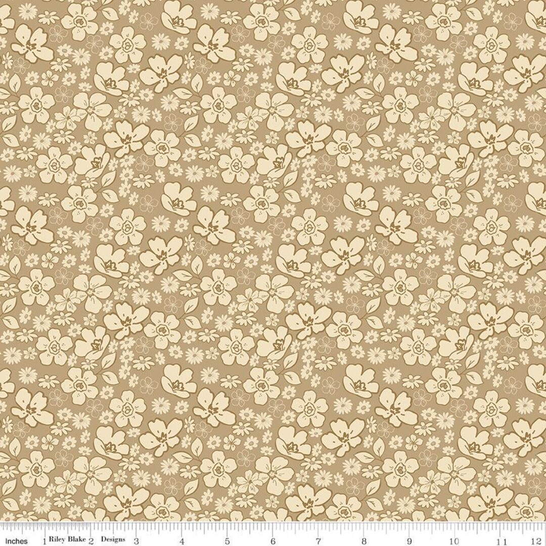 By the Yard Morning Latte Tonal Floral Camel by Sandy Gervais for Riley ...