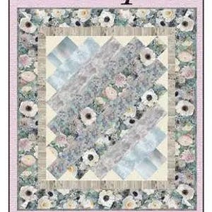 May include: A quilt pattern book titled "Oblique" featuring a floral quilt design. The quilt has a central pattern of diagonal lines in shades of blue and gray, adorned with white and pink flowers. The border is a floral pattern. The book is by Jenice Belling.