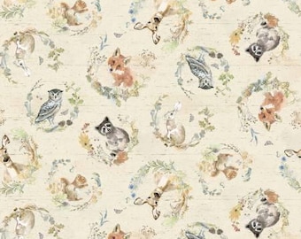 Wildwood - Ljuskakifärgade digitala kransar från Clothworks, metervara 3225