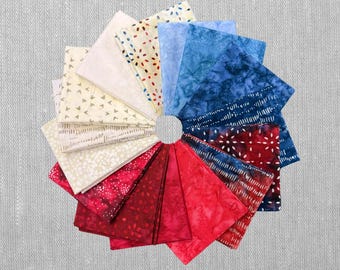 Paquete de retazos de tela batik patriótico, paquete de telas rojas, blancas y azules, paquete de 15 piezas de algodón para acolchado, tela para acolchado Americana 6828