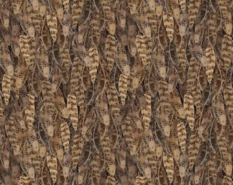 Tela cortada a medida - Plumas digitales Night Whispers color caramelo oscuro de Clothworks 5731