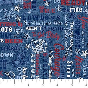 Cowboy Blues - Blue Multi Words by Northcott by the yard 3382