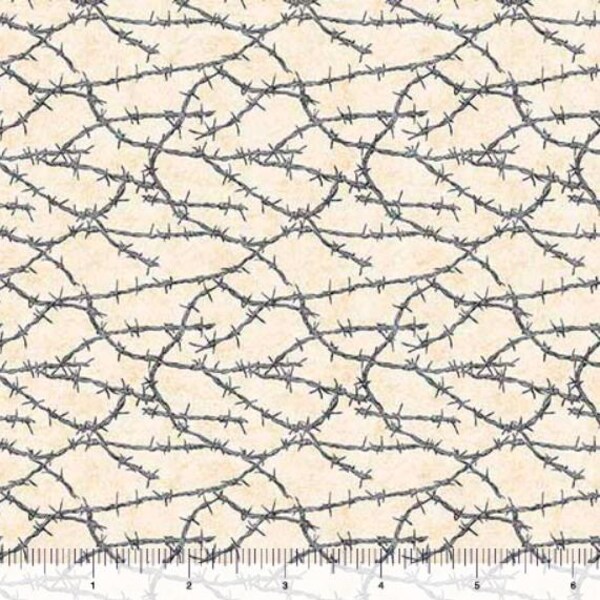 Fabric by the yard - Yippie Ki Yay - Barbed Wire Beige by QT Fabrics 6437
