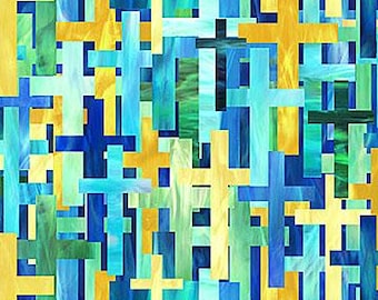 Tela cortada a medida - Risen - Cruz grande azul multi de Northcott 6328